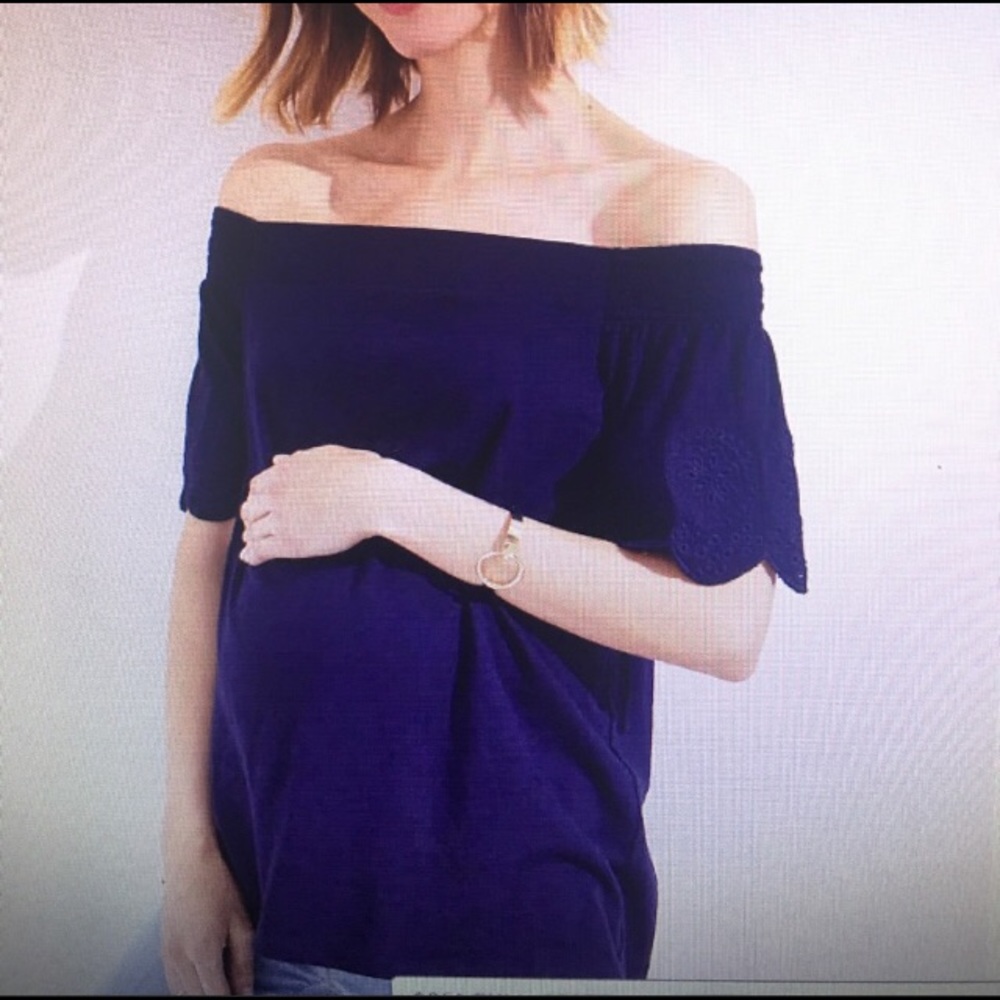 Loft navy blue maternity off shoulder top